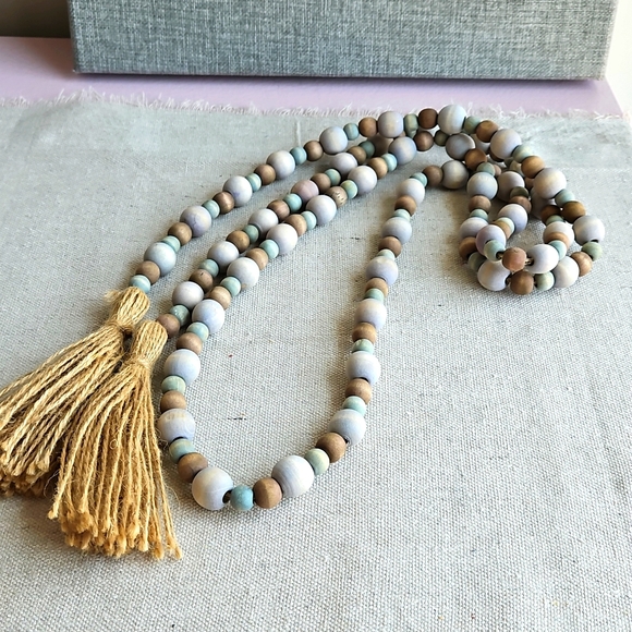 64” Wood Beaded Garland with Tassels - Picture 1 of 2